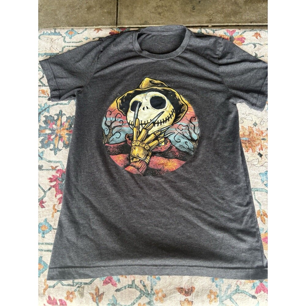 Jack Skellington Freddy Krueger Mashup Gray T Shirt Horror Halloween Size S"